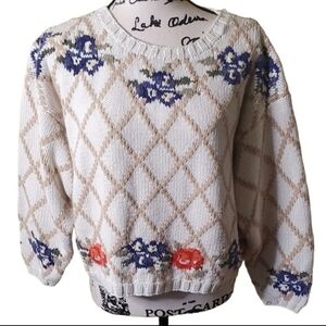 Vintage Floral Neutral Cotton/Ramie Sweater Size L